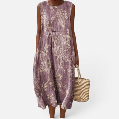 Duvrier | Women’s Lightweight  Sleeveless Tummy Coverage Summer Dress With Artistic Print