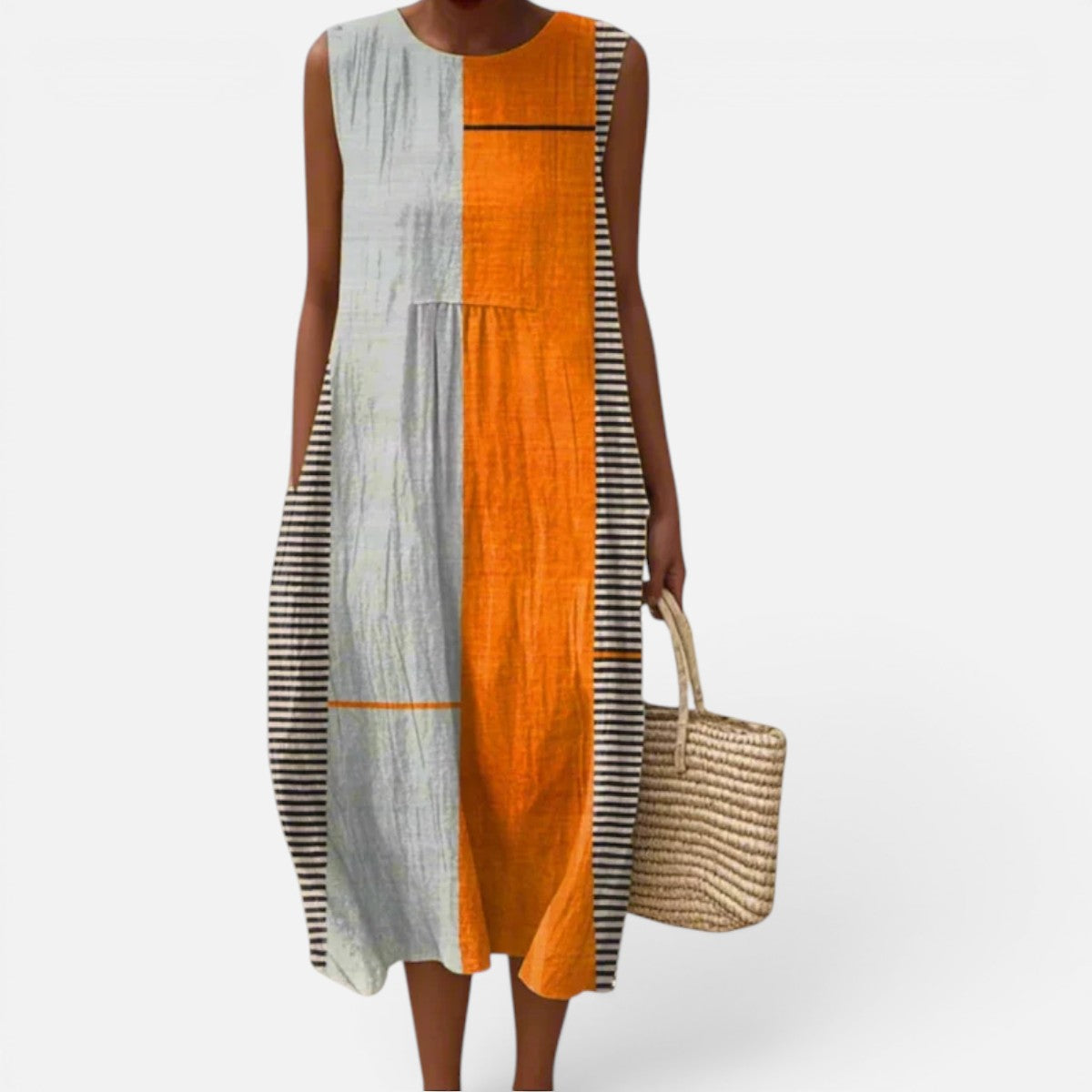 Duvrier | Women’s Lightweight  Sleeveless Tummy Coverage Summer Dress With Artistic Print