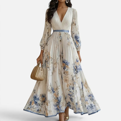 Duvrier | Women's Ascot Floral V-Neck Long Sleeve Maxi Dress