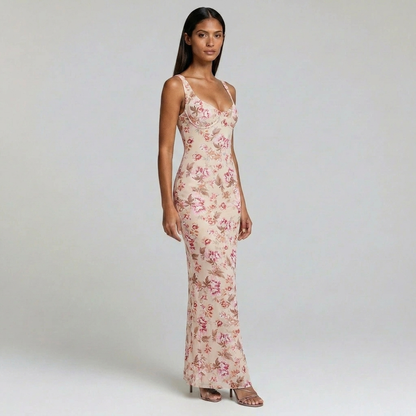 Duvrier | Women’s Floral Bodycon Maxi Dress - Weddings & Events