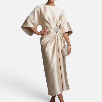 Duvrier | Women's Wedding Guest Satin Style Batwing Jewel Midi Dress