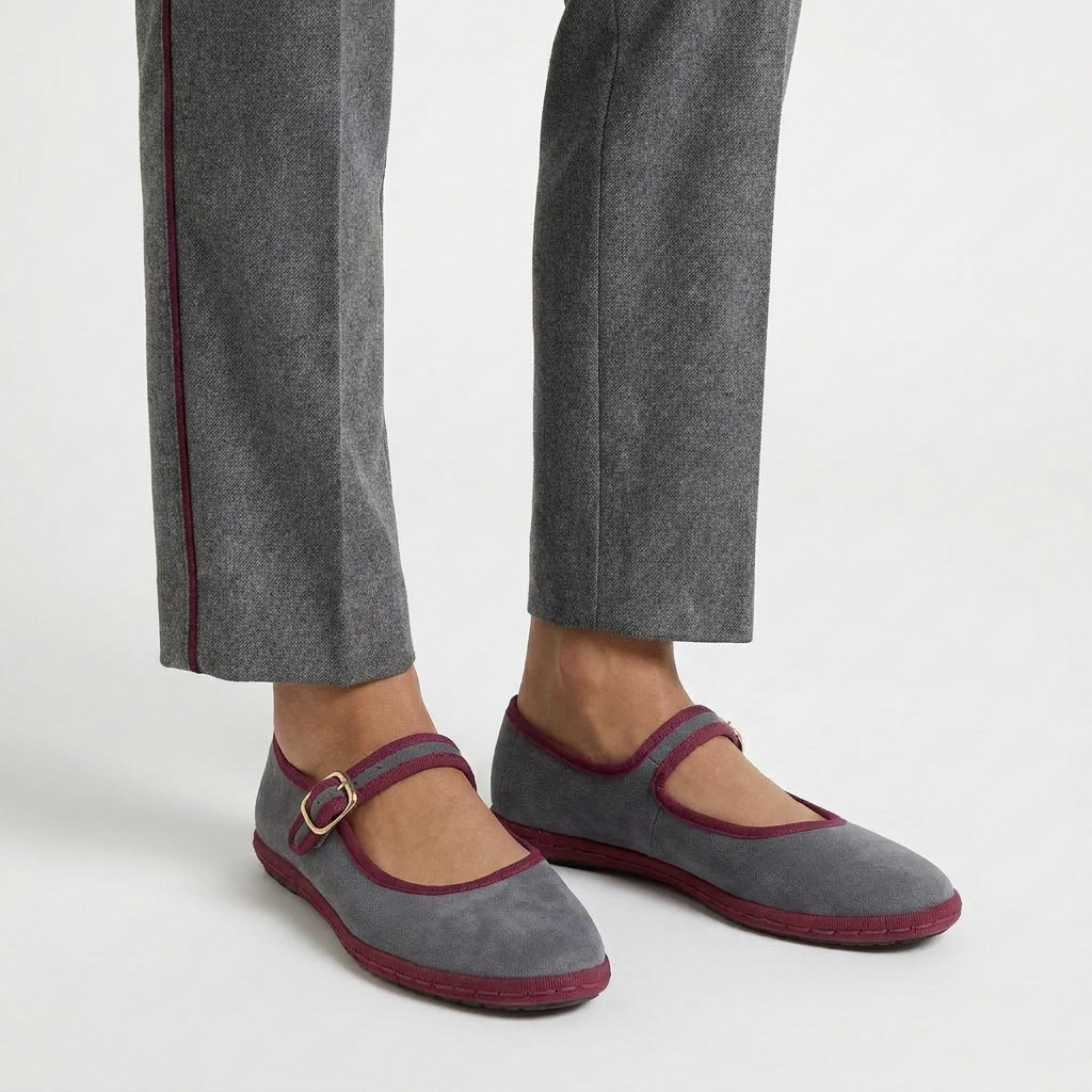 Duvrier | Women's Round Toe Buckle Strap Mary Jane Ballet Flats