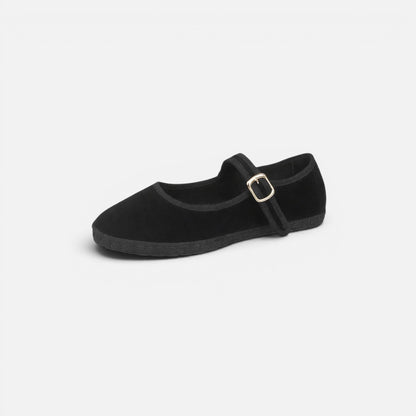 Duvrier | Women's Round Toe Buckle Strap Mary Jane Ballet Flats