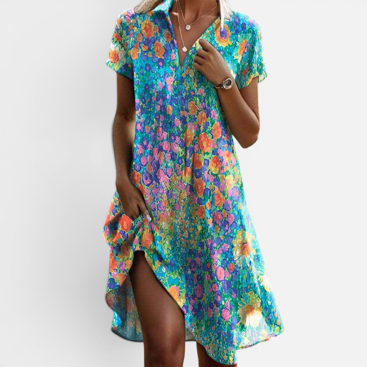 Duvrier | Women's Bohemian Summer Dress with Flowing Skirt and Adjustable Straps