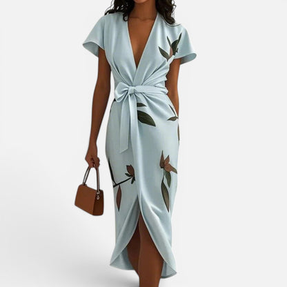 Duvrier | Women's V-Neck Urban Leaf Midi Dress