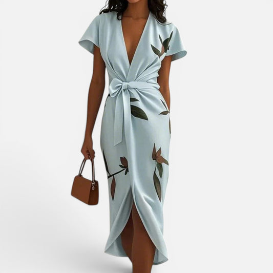 Duvrier | Women's V-Neck Urban Leaf Midi Dress