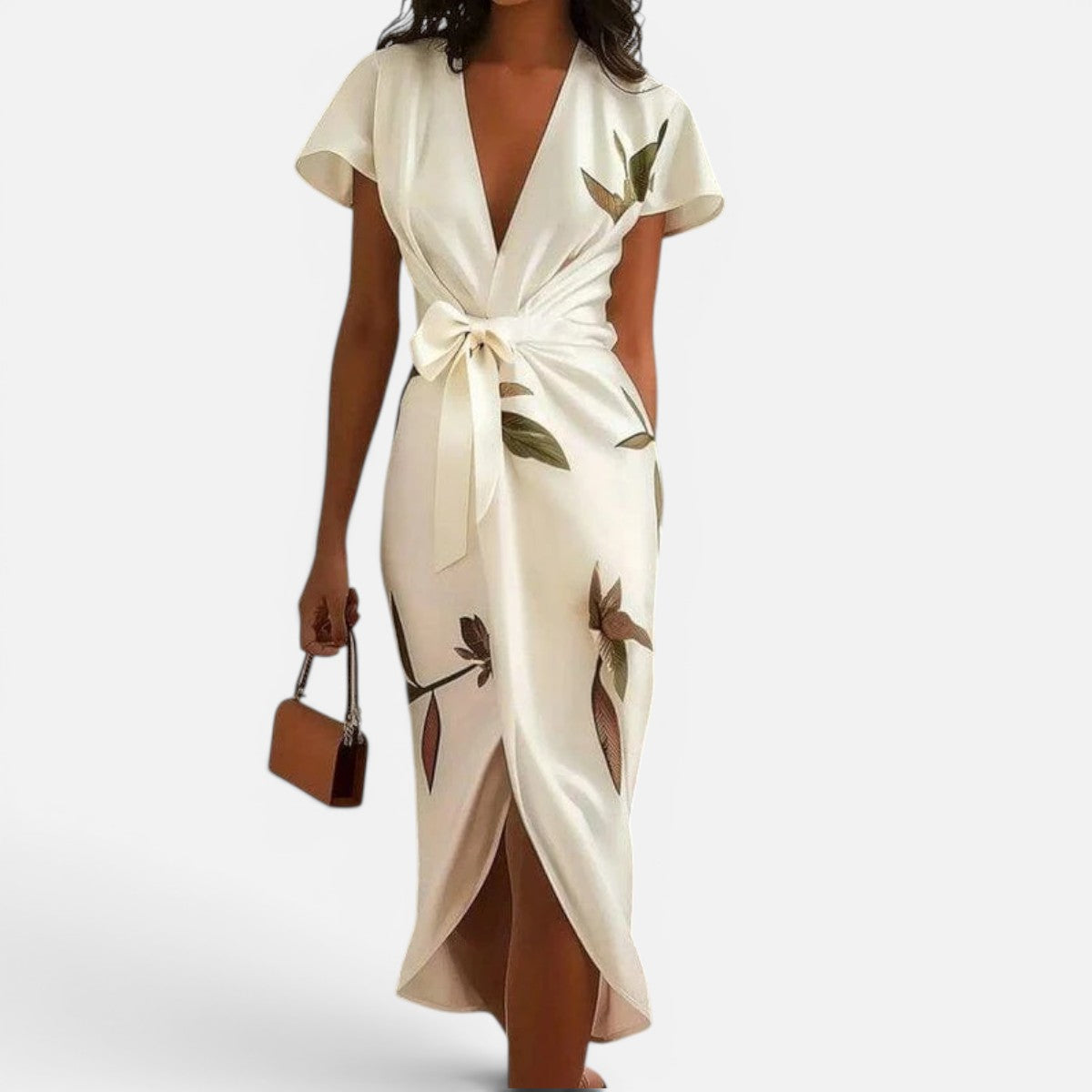 Duvrier | Women's V-Neck Urban Leaf Midi Dress