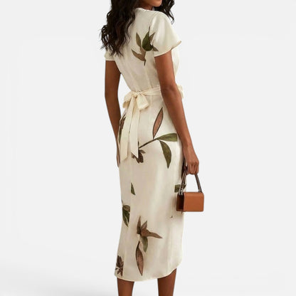 Duvrier | Women's V-Neck Urban Leaf Midi Dress