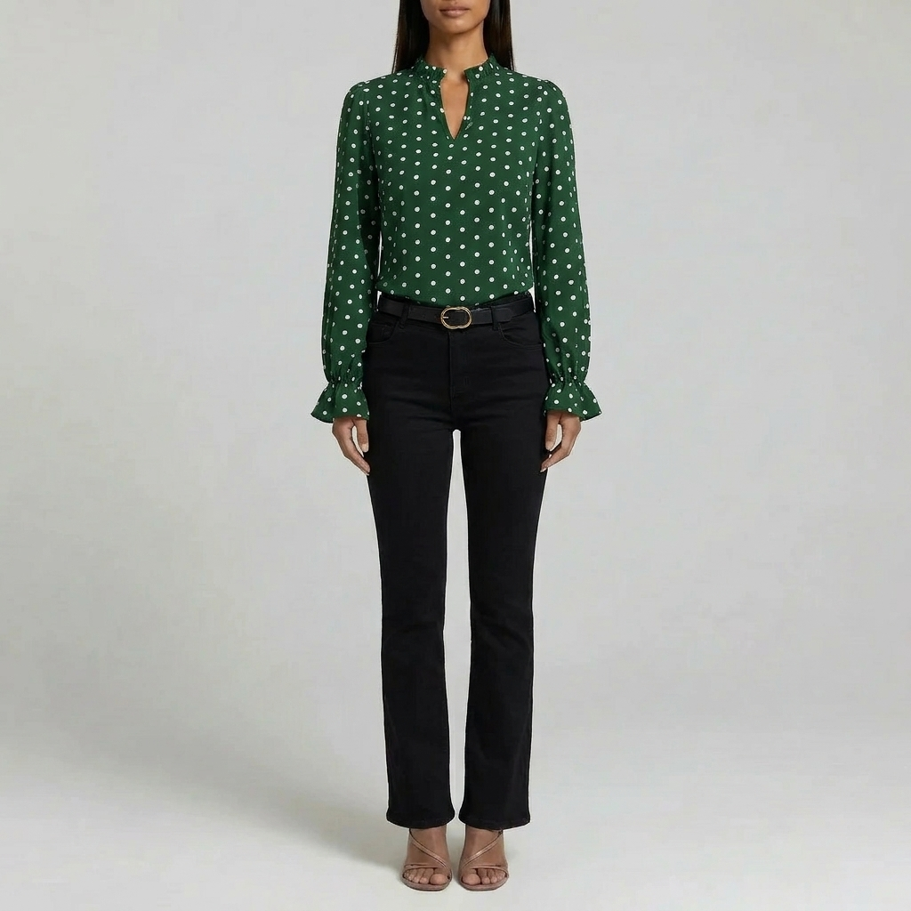Duvrier | Women’s Vintage Polka Dot Blouse - Elegant Casual Top