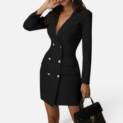 Duvrier | Women's Double-Breasted Blazer Dress with V-Neck | Perfect for Summer